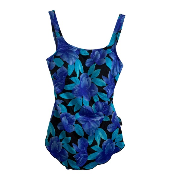 Maxine of Hollywood Other - Maxine of Hollywood Floral One Piece Swimsuit 14 Blue Retro Tropical Swim